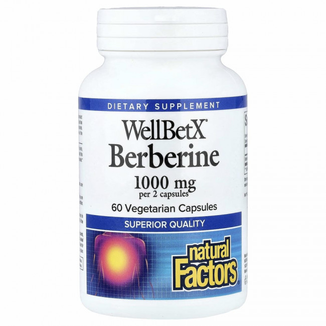Natural Factors, WellBetX, берберин, 500 мг, 60 вегетарианских капсул Natural Factors, WellBetX, берберин, 500 мг, 60 вегетарианских капсул