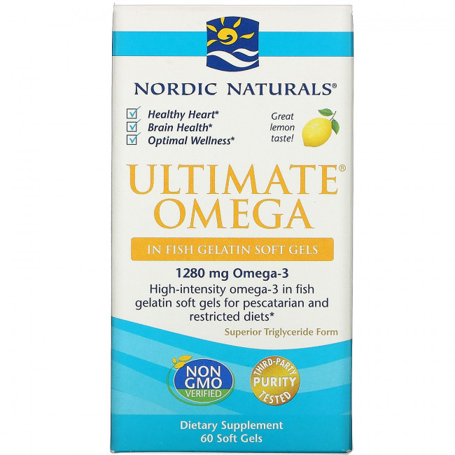Nordic Naturals, Ultimate Omega, со вкусом лимона, 640 мг, 60 капсул Nordic Naturals, Ultimate Omega, со вкусом лимона, 640 мг, 60 капсул