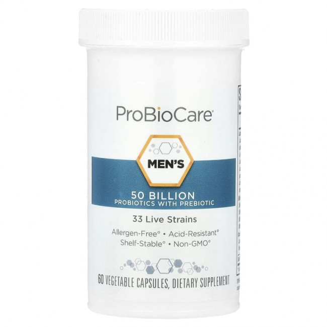 ProBioCare, пробиотики с пребиотиками для мужчин, 50 млрд, 60 растительных капсул