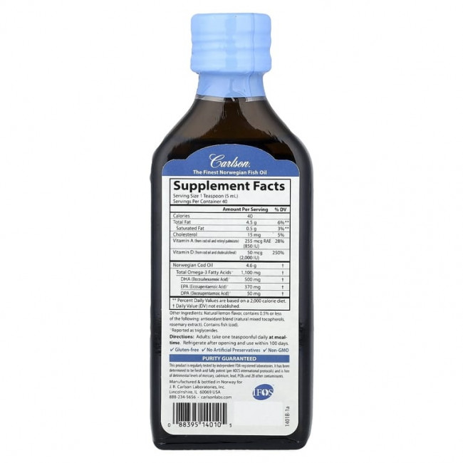 Carlson, Super D Omega-3® от Wild Norwegian, натуральный лимонный вкус, 200 мл (6,7 жидк. унции) Carlson, Super D Omega-3® от Wild Norwegian, натуральный лимонный вкус, 200 мл (6,7 жидк. унции)
