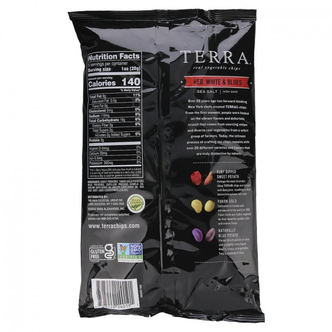 Terra, настоящие овощные чипсы, красный, белый и голубый, 141 г (5 унций)