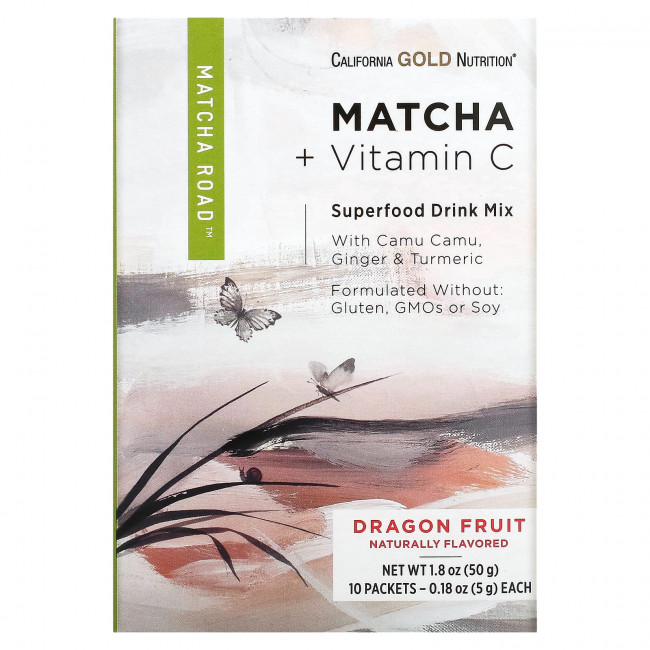California Gold Nutrition, MATCHA ROAD, матча + витамин С, питахайя, 10 шт. California Gold Nutrition, MATCHA ROAD, матча + витамин С, питахайя, 10 шт.