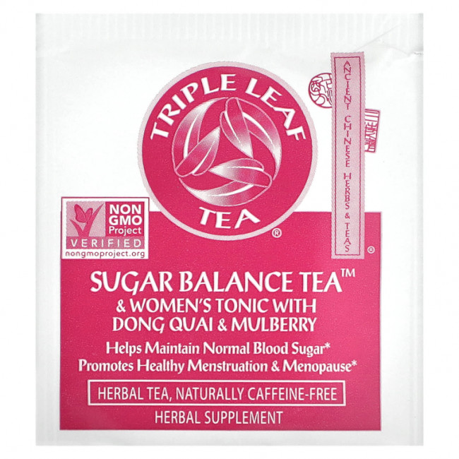Triple Leaf Tea, Sugar Balance, тоник для женщин, с дягилем лекарственным и шелковицей, без кофеина, 20 чайных пакетиков, 38 г (1,34 унции) Triple Leaf Tea, Sugar Balance, тоник для женщин, с дягилем лекарственным и шелковицей, без кофеина, 20 чайных пакетиков, 38 г (1,34 унции)