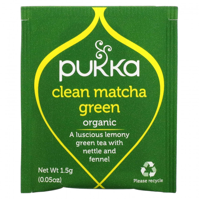 Pukka Herbs, Зеленый чай матча, 20 пакетиков зеленого чая, 1,5 г (0,05 унций) каждый Pukka Herbs, Зеленый чай матча, 20 пакетиков зеленого чая, 1,5 г (0,05 унций) каждый