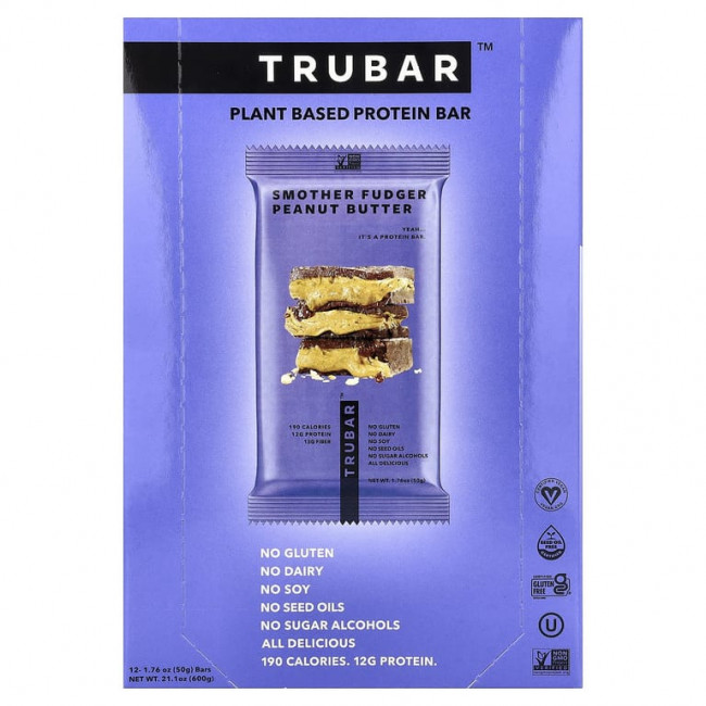 Trubar, протеиновый батончик на растительной основе, нежная помадка и арахисовая паста, 12 батончиков по 50 г (1,76 унции) Trubar, протеиновый батончик на растительной основе, нежная помадка и арахисовая паста, 12 батончиков по 50 г (1,76 унции)