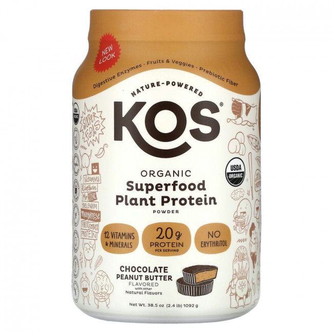 KOS, Organic Superfood Plant Protein Powder, Chocolate Peanut Butter, 2.4 lb (1,092 g)