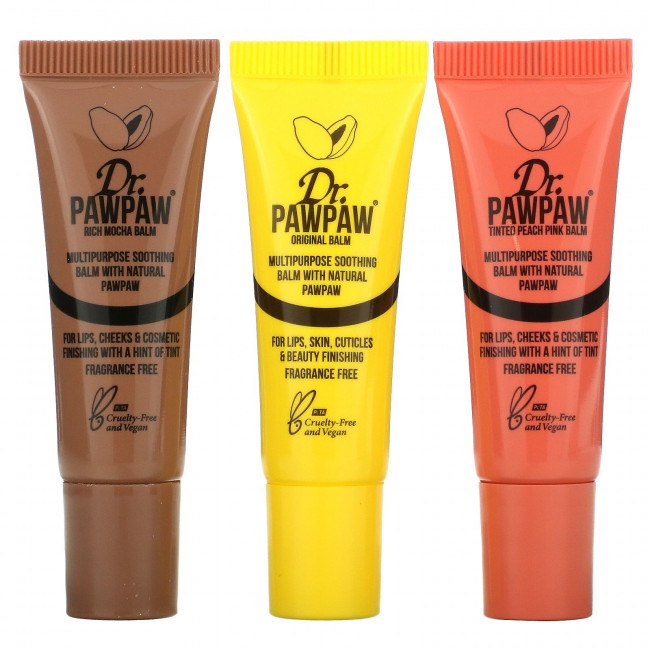 Dr. PAWPAW, Mini Nude, многоцелевые бальзамы, мокко, оригинальный и розовый, 3 шт.