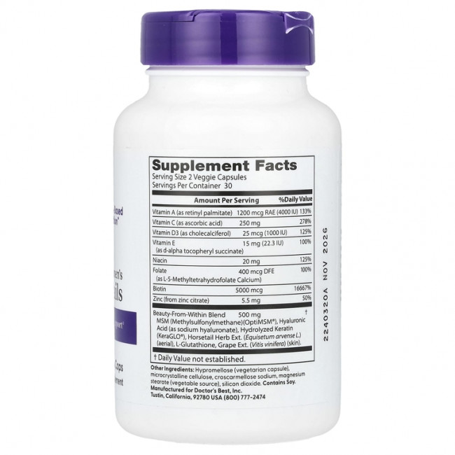 Doctor's Best, Для волос, кожи и ногтей, 60 вегетарианских капсул Doctor's Best, Для волос, кожи и ногтей, 60 вегетарианских капсул