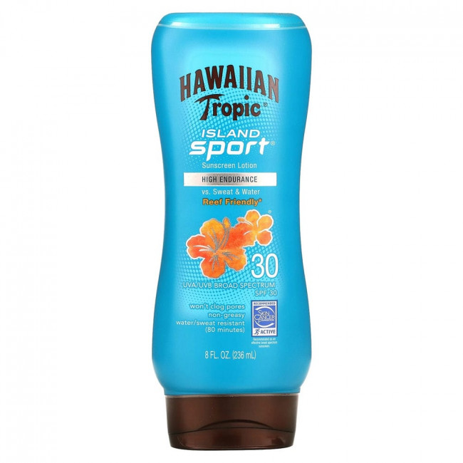 Hawaiian Tropic, Высокоэффективное солнцезащитное средство Island Sport с SPF 30, легкий тропический аромат, 236 мл Hawaiian Tropic, Высокоэффективное солнцезащитное средство Island Sport с SPF 30, легкий тропический аромат, 236 мл