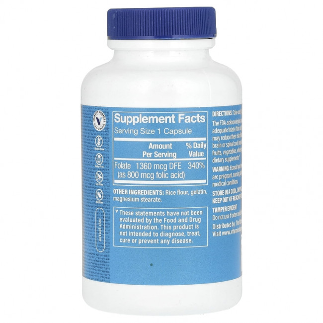 The Vitamin Shoppe, Фолиевая кислота, 800 мкг, 300 капсул The Vitamin Shoppe, Фолиевая кислота, 800 мкг, 300 капсул