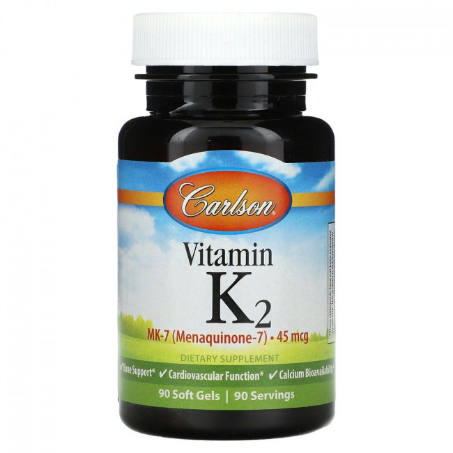 Carlson Labs, Витамин K2 MK-7, 45 мкг, 90 мягких таблеток