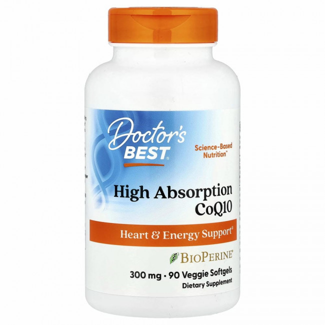 Doctor's Best, коэнзим Q10 с высокой степенью усвоения, с BioPerine, 300 мг, 90 вегетарианских капсул Doctor's Best, коэнзим Q10 с высокой степенью усвоения, с BioPerine, 300 мг, 90 вегетарианских капсул