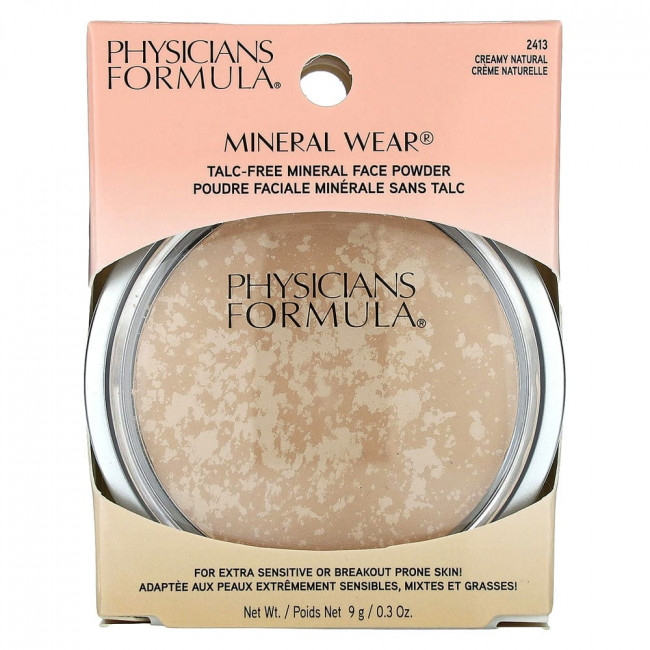 Physicians Formula, Mineral Wear, Пудра для лица, SPF 16, «Кремовый натуральный», 9 г (0,3 унции) Physicians Formula, Mineral Wear, Пудра для лица, SPF 16, «Кремовый натуральный», 9 г (0,3 унции)