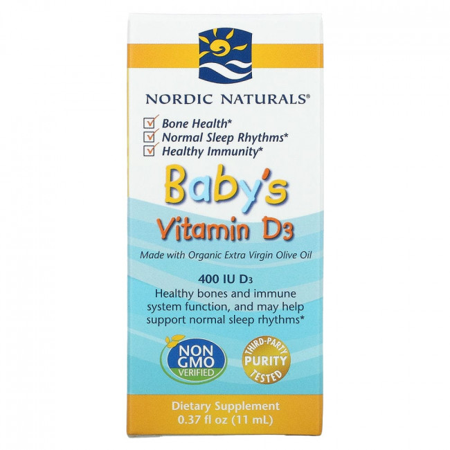 Nordic Naturals, витамин D3 в каплях, для детей, 400 МЕ, 11 мл (0,37 жидк. унции) Nordic Naturals, витамин D3 в каплях, для детей, 400 МЕ, 11 мл (0,37 жидк. унции)