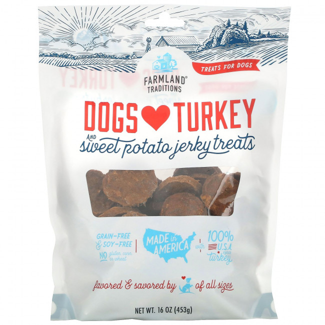 Farmland Traditions, Dogs Love Turkey, вяленая индейка и батат, 453 г (16 унций) Farmland Traditions, Dogs Love Turkey, вяленая индейка и батат, 453 г (16 унций)