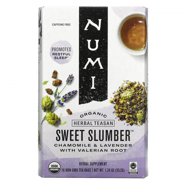 Numi Tea, Organic Herbal Teasan, Sweet Slumber, без кофеина, 16 чайных пакетиков, 35,2 г (1,24 унции) Numi Tea, Organic Herbal Teasan, Sweet Slumber, без кофеина, 16 чайных пакетиков, 35,2 г (1,24 унции)