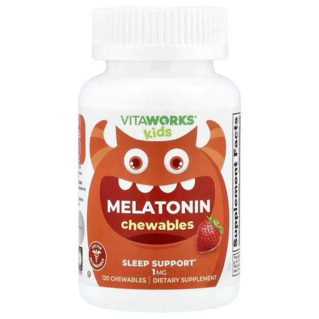 VitaWorks, для детей, мелатонин, ягодный вкус, 120 жевательных таблеток VitaWorks, для детей, мелатонин, ягодный вкус, 120 жевательных таблеток