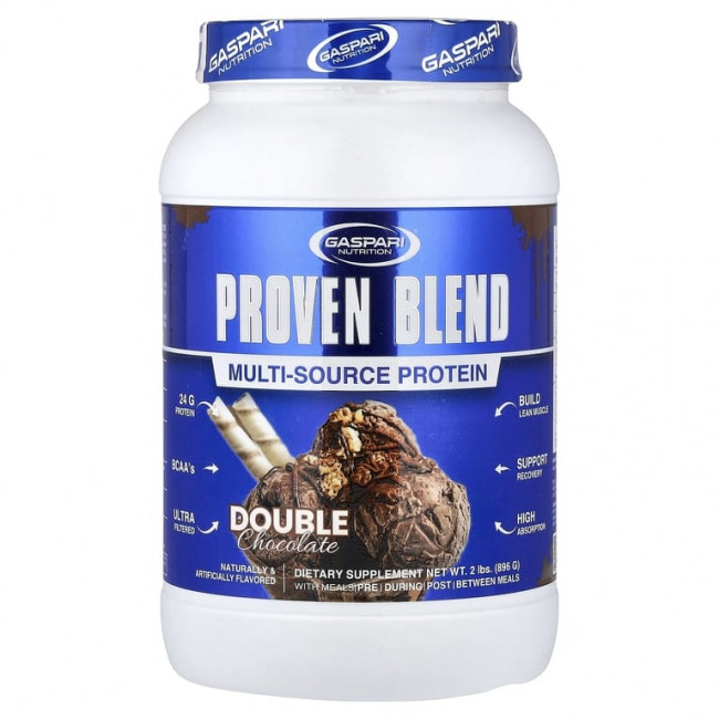 Gaspari Nutrition, Proven Blend, смесь протеинов из разных источников, со вкусом двойного шоколада, 896 г (2 фунта) Gaspari Nutrition, Proven Blend, смесь протеинов из разных источников, со вкусом двойного шоколада, 896 г (2 фунта)