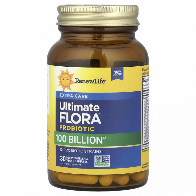 Renew Life, Ultimate Flora, пробиотик Ultimate Care, 100 млрд живых культур, 30 вегетарианских капсул