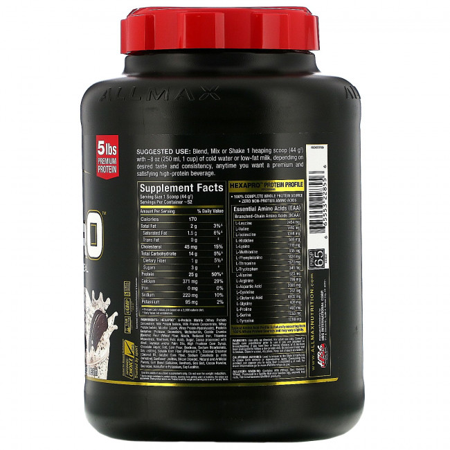 ALLMAX Nutrition, Hexapro, высокобелковое обезжиренное питание, вкус печенья со сливками. 2,27 кг (5 фунтов) ALLMAX Nutrition, Hexapro, высокобелковое обезжиренное питание, вкус печенья со сливками. 2,27 кг (5 фунтов)