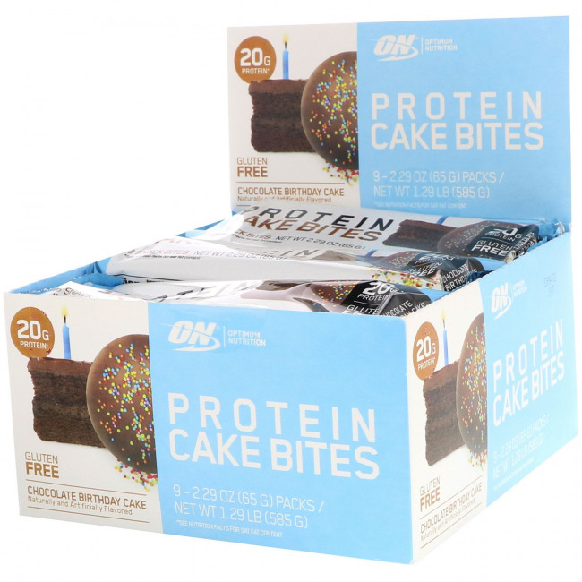 Optimum Nutrition, Protein Cake Bites, шоколадный торт на день рождения, 9 батончиков, 65 г (2,29 унции) Optimum Nutrition, Protein Cake Bites, шоколадный торт на день рождения, 9 батончиков, 65 г (2,29 унции)