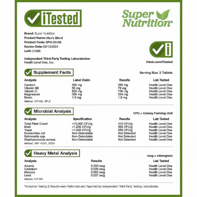 Super Nutrition, Men's Blend, смесь для мужчин,без железа, 180 таблеток