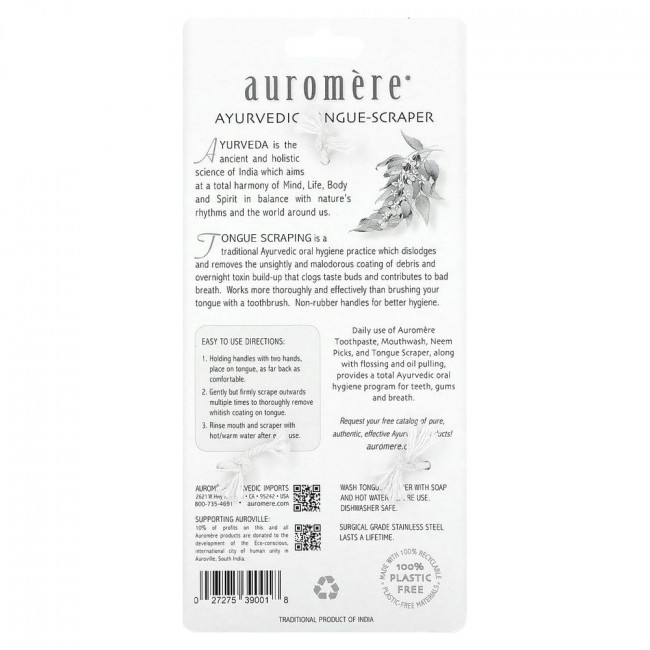 Auromere, Authentic Ayurvedic, Tongue Scraper, 1 Scraper