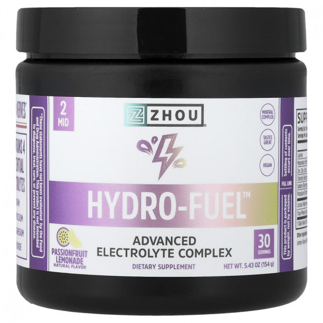 Zhou Nutrition, Hydro-Fuel™, усовершенствованный электролитный комплекс, лимонад с маракуйей, 154 г (5,43 унции) Zhou Nutrition, Hydro-Fuel™, усовершенствованный электролитный комплекс, лимонад с маракуйей, 154 г (5,43 унции)