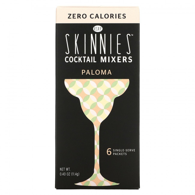RSVP Skinnies, Миксеры для коктейлей, Paloma, 6 порционных пакетиков по 1,9 г RSVP Skinnies, Миксеры для коктейлей, Paloma, 6 порционных пакетиков по 1,9 г