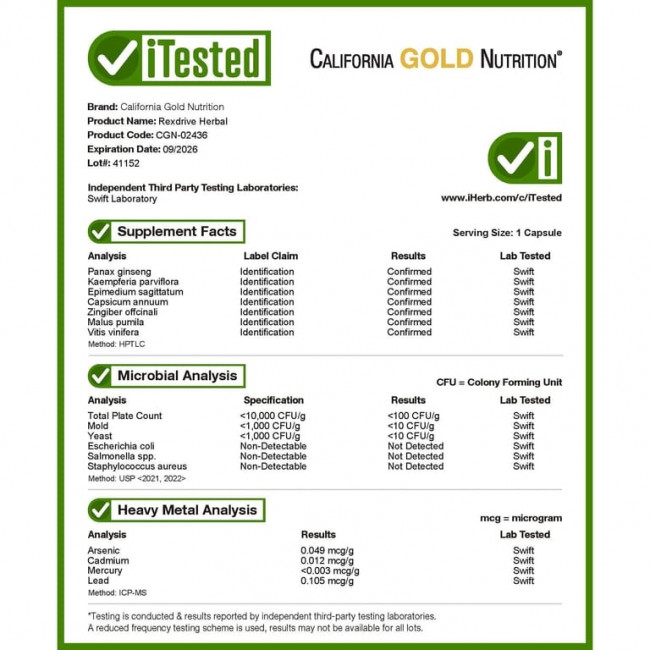 California Gold Nutrition, Rexdrive™, растительная добавка для мужчин, с экстрактами женьшеня обыкновенного, чёрного имбиря, горянки и растительными смесями, 30 растительных капсул California Gold Nutrition, Rexdrive™, растительная добавка для мужчин, с экстрактами женьшеня обыкновенного, чёрного имбиря, горянки и растительными смесями, 30 растительных капсул