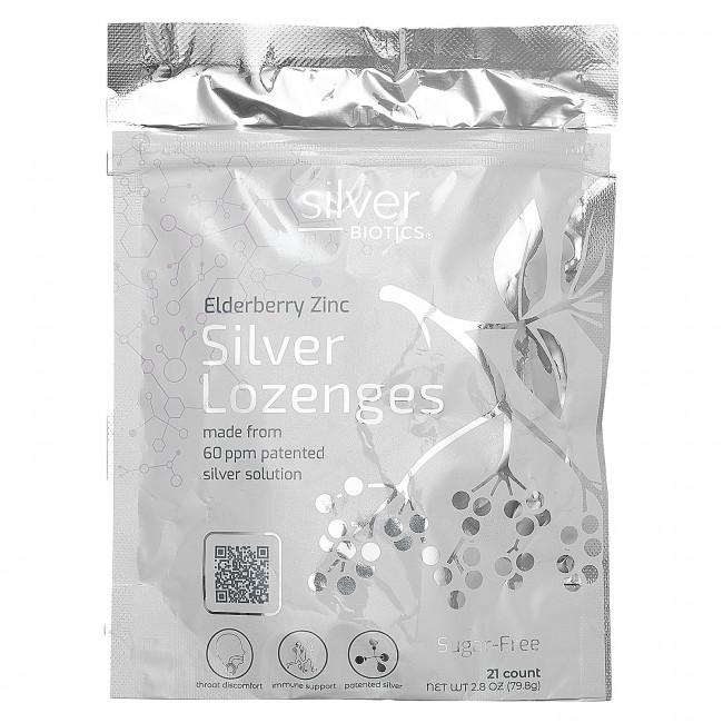 American Biotech Labs, Silver Biotics, леденцы с бузиной и цинком и серебром, 21 пастилка, 79,8 г (2,8 унции) American Biotech Labs, Silver Biotics, леденцы с бузиной и цинком и серебром, 21 пастилка, 79,8 г (2,8 унции)