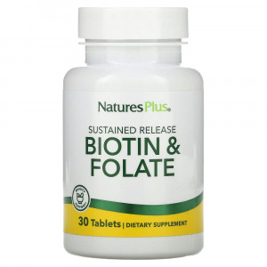 NaturesPlus, биотин и фолат длительного высвобождения, 30 таблеток