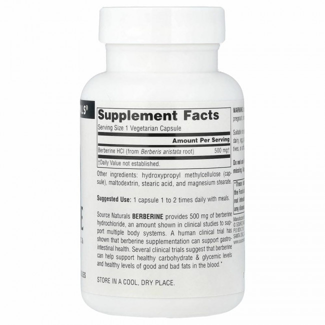 Source Naturals, Берберин, 500 мг, 60 вегетарианских капсул