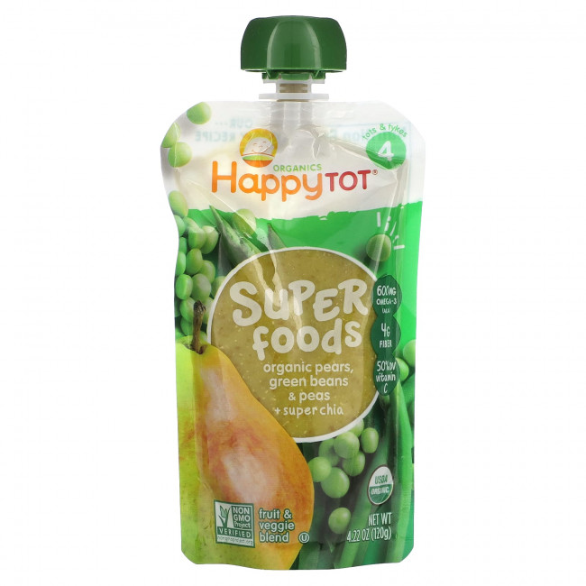 Happy Family Organics, Happytot, Superfoods, Organic Pears, Green Beans & Peas + Super Chia, 4.22 oz (120 g) Happy Family Organics, Happytot, Superfoods, Organic Pears, Green Beans & Peas + Super Chia, 4.22 oz (120 g)