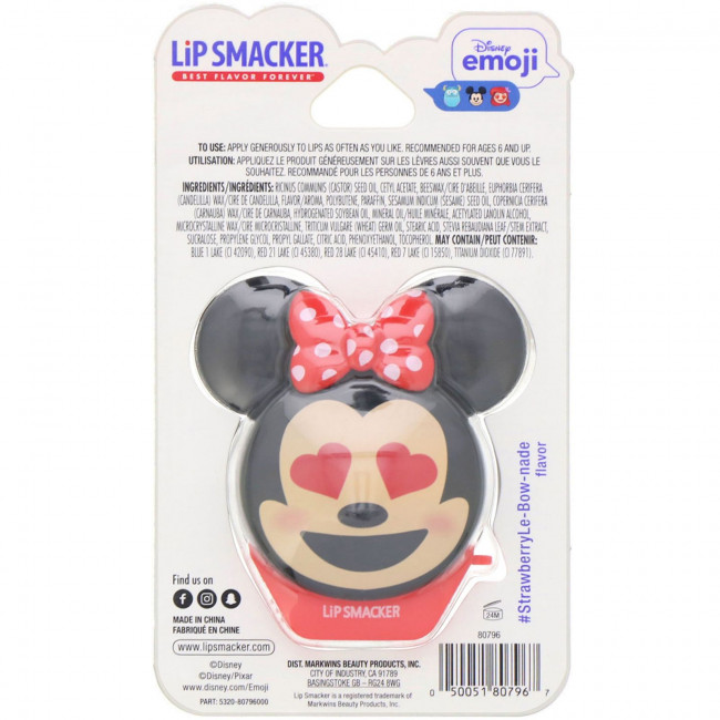 Lip Smacker, Disney Emoji, Minnie, бальзам для губ, клубничный, 7,4 г (0,26 унции) Lip Smacker, Disney Emoji, Minnie, бальзам для губ, клубничный, 7,4 г (0,26 унции)