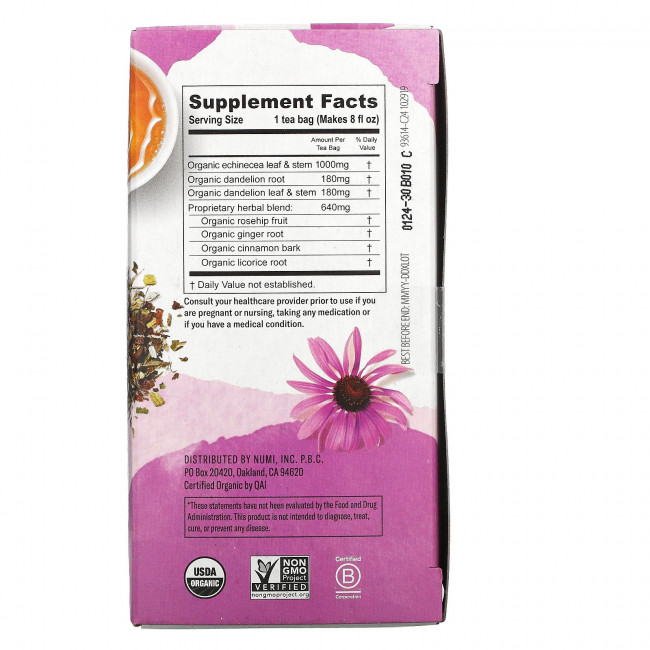 Numi Tea, Organic, Immune Boost, без кофеина, 16 чайных пакетиков без ГМО, 32 г (1,13 унции) Numi Tea, Organic, Immune Boost, без кофеина, 16 чайных пакетиков без ГМО, 32 г (1,13 унции)