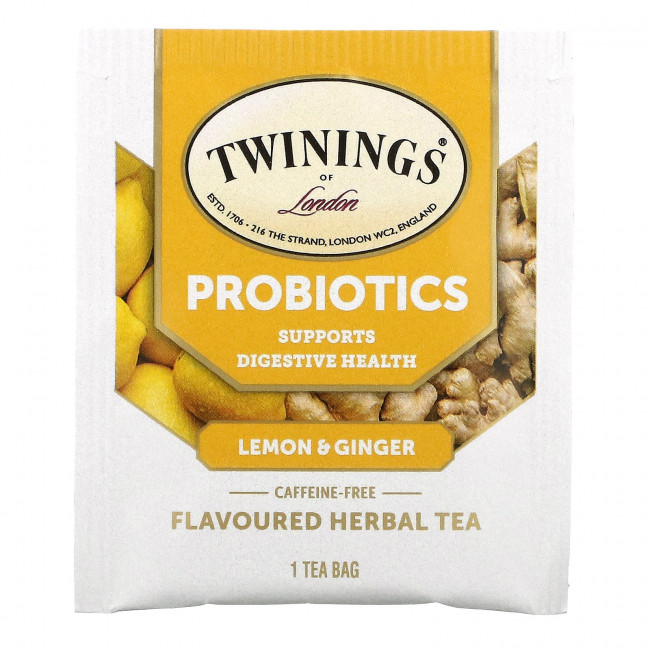 Twinings, Травяной чай со вкусом пробиотиков, лимон и имбирь, без кофеина, 18 чайных пакетиков, 0,95 унции (27 г) Twinings, Травяной чай со вкусом пробиотиков, лимон и имбирь, без кофеина, 18 чайных пакетиков, 0,95 унции (27 г)