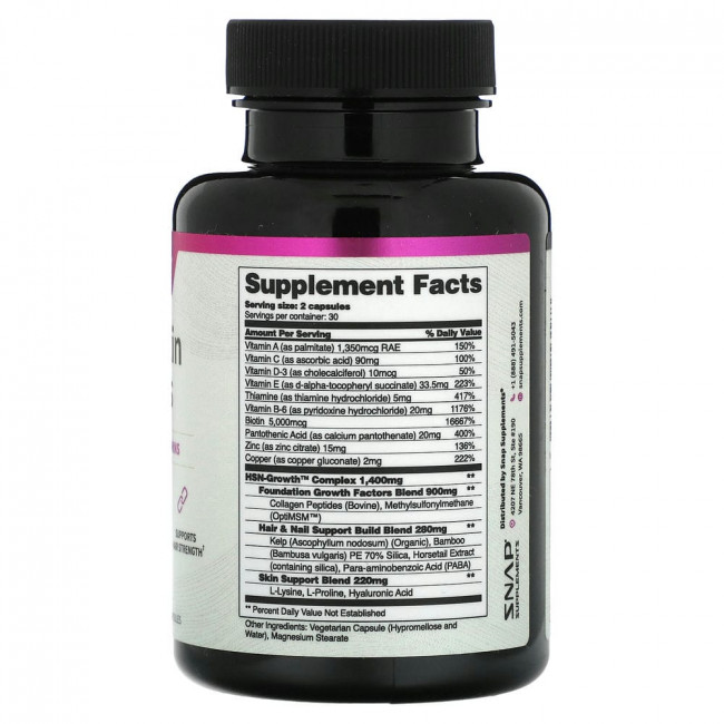 Snap Supplements, Hair, Skin & Nails , 60 Capsules