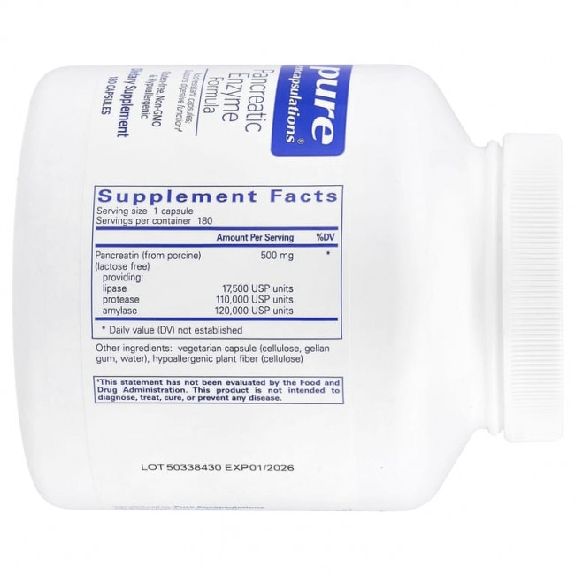 Pure Encapsulations, Формула ферментов поджелудочной железы, 180 капсул (500 мг на капсулу)