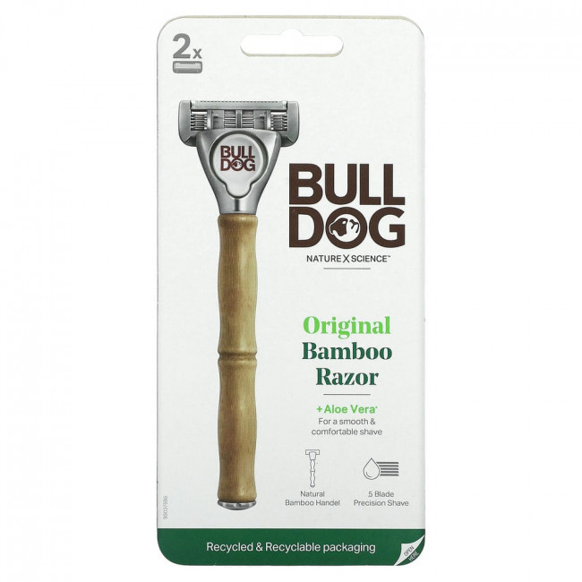 Bulldog Skincare For Men, Оригинальная бамбуковая бритва, 2 картриджа с 5 лезвиями Bulldog Skincare For Men, Оригинальная бамбуковая бритва, 2 картриджа с 5 лезвиями
