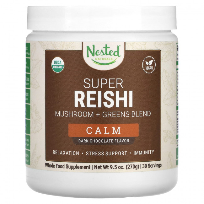 Nested Naturals, Супер рейши, успокаивающий, темный шоколад, 270 г (9,5 унции) Nested Naturals, Супер рейши, успокаивающий, темный шоколад, 270 г (9,5 унции)