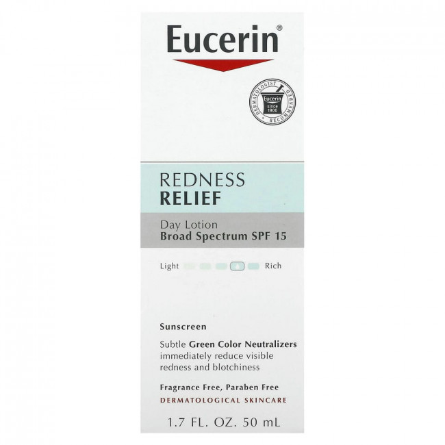 Eucerin, средство от покраснений, ежедневный лосьон с солнцезащитным фактором SPF 15, улучшающий состояние кожи, без отдушки, 50 мл (1,7 жидк. унции) Eucerin, средство от покраснений, ежедневный лосьон с солнцезащитным фактором SPF 15, улучшающий состояние кожи, без отдушки, 50 мл (1,7 жидк. унции)