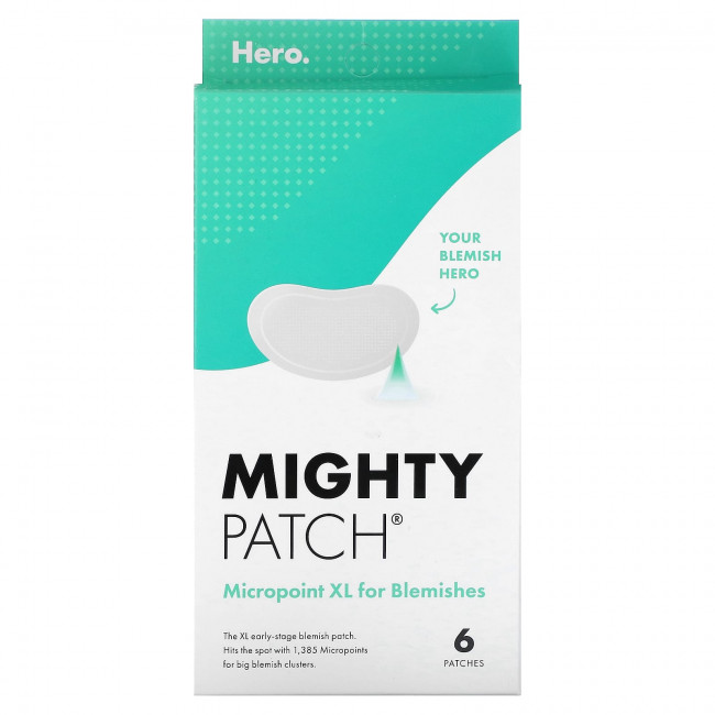 Hero Cosmetics, Mighty Patch, Micropoint XL для устранения высыпаний, 6 патчей Hero Cosmetics, Mighty Patch, Micropoint XL для устранения высыпаний, 6 патчей