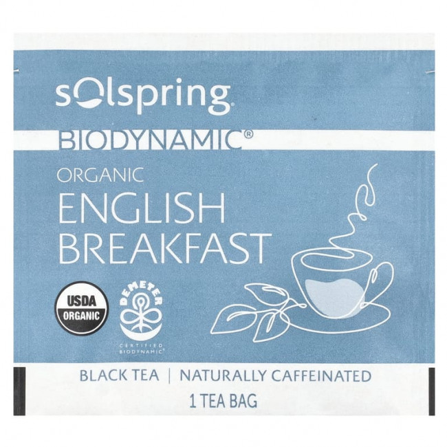 Dr. Mercola, Solspring®, Biodynamic®, органический черный чай, английский завтрак, 18 чайных пакетиков, 36 г (1,27 унции)