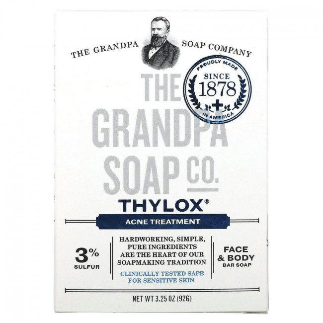 The Grandpa Soap Co., Брусковое мыло для лица и тела, Thylox, борьба с акне, 92 г The Grandpa Soap Co., Брусковое мыло для лица и тела, Thylox, борьба с акне, 92 г