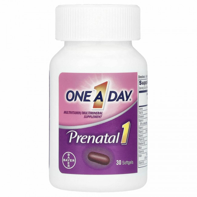 One-A-Day, Пренатальный прием 1 с фолиевой кислотой, ДГК и железом, мультивитаминная / мультиминеральная добавка, 30 мягких таблеток One-A-Day, Пренатальный прием 1 с фолиевой кислотой, ДГК и железом, мультивитаминная / мультиминеральная добавка, 30 мягких таблеток