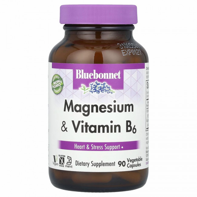 Bluebonnet Nutrition, магний и витамин B6, 90 вегетарианских капсул Bluebonnet Nutrition, магний и витамин B6, 90 вегетарианских капсул