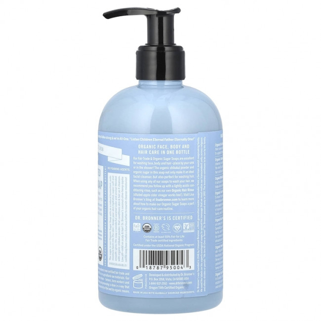 Dr. Bronner's, Органическое сахарное мыло 4 в 1, для рук, лица, тела и волос, детское без запаха, 355 мл (12 жидк. Унций)