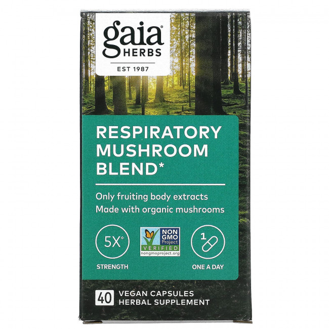 Gaia Herbs, Смесь респираторных грибов, 40 веганских капсул Gaia Herbs, Смесь респираторных грибов, 40 веганских капсул