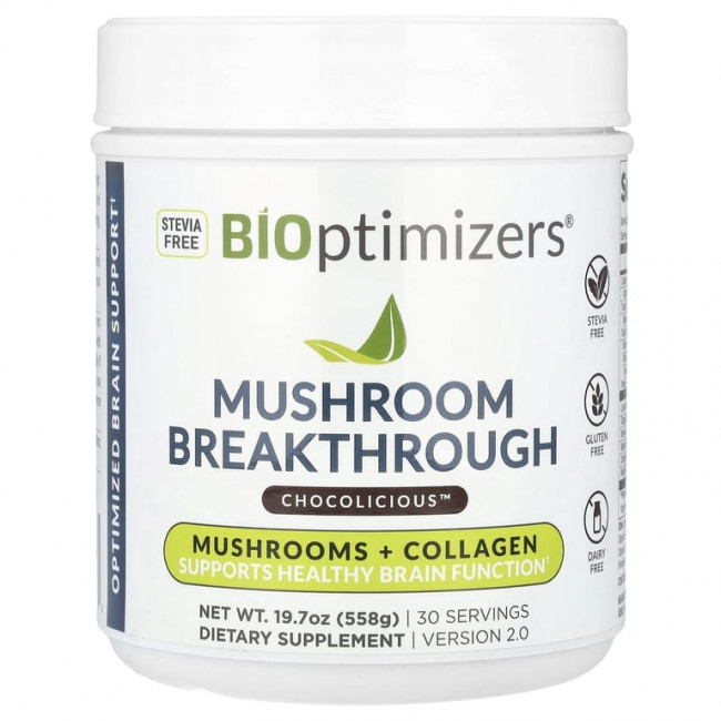 BIOptimizers, Mushroom Breakthrough, грибы с коллагеном, Chocolicious™, 558 г (19,7 унции) (Товар снят с продажи)